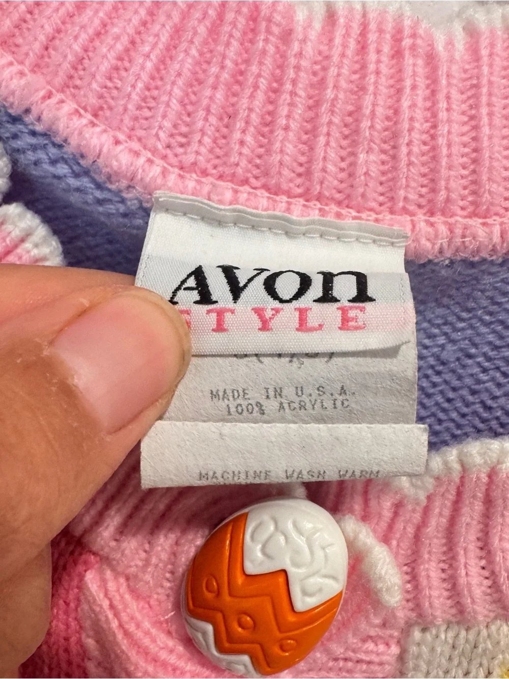 Vintage Girls Avon Style Patchwork Easter Cardigan Bunny Duck Eggs Sz 4/5 Pastel